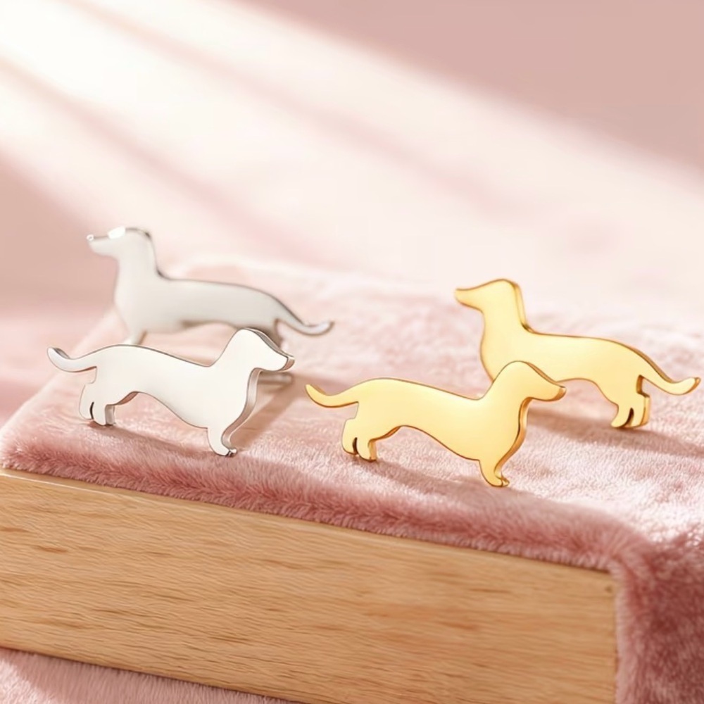 New Dachshund Stud Earrings- Silver and Gold